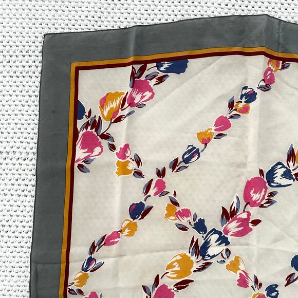 Christian Dior Vintage Grey Square Border Floral Diagonal Grid Silk Scarf Read - Picture 2 of 9